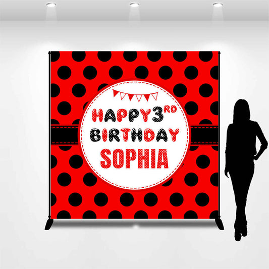Lofaris Custom Name Black Dots Happy 3rd Birthday Backdrop