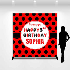 Lofaris Custom Name Black Dots Happy 3rd Birthday Backdrop