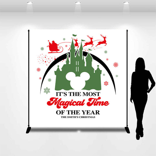Lofaris Customized Name Castle Mouse Christmas Backdrop