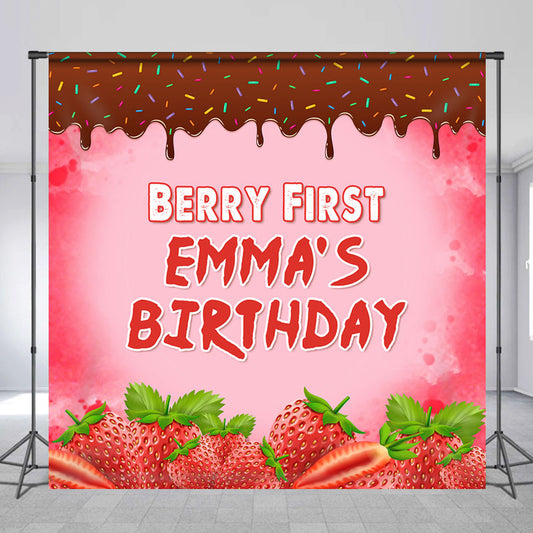 Lofaris Custom Name Berry Strawberry 1st Birthday Backdrop