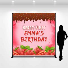 Lofaris Custom Name Berry Strawberry 1st Birthday Backdrop
