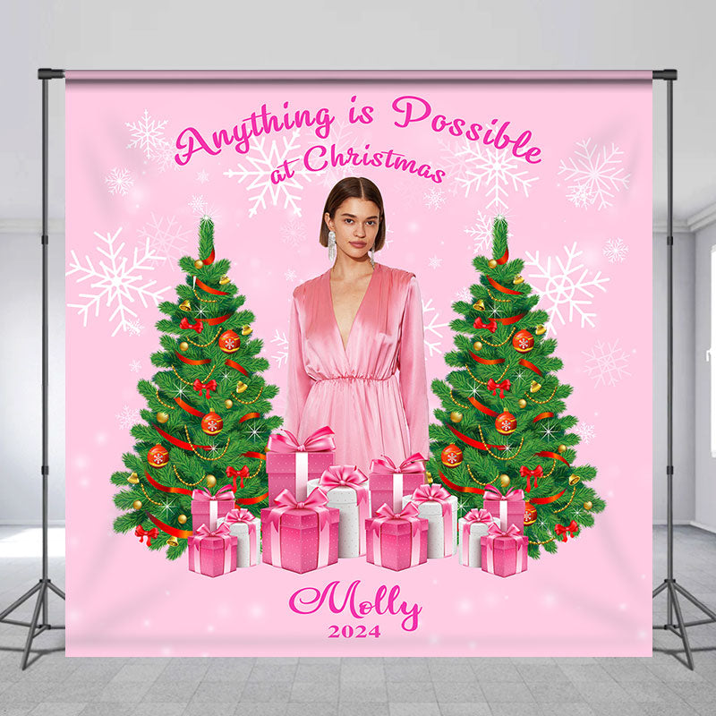 Lofaris Customized Photo Pink Christmas Tree Gift Backdrop