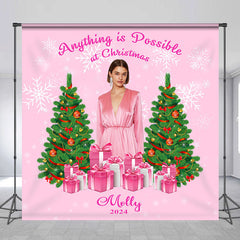 Lofaris Customized Photo Pink Christmas Tree Gift Backdrop