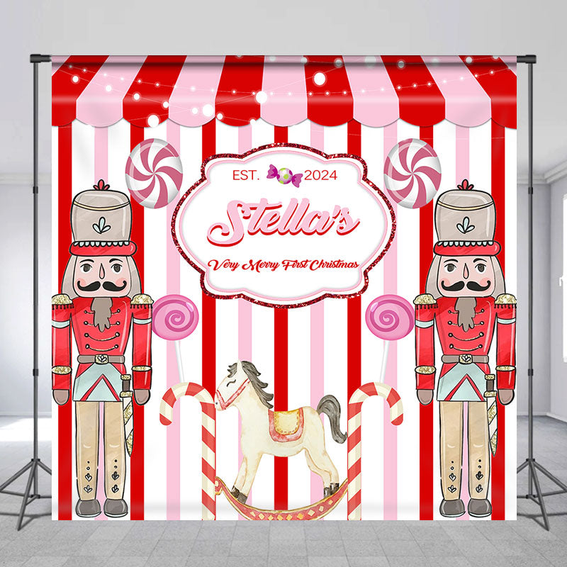 Lofaris Customized Name Candy Nutcracker Christmas Backdrop