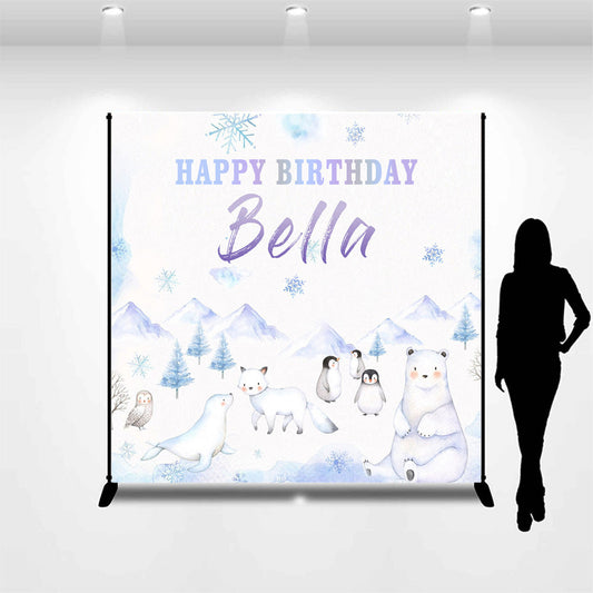 Lofaris Customized Name Winter Animals Birthday Backdrop