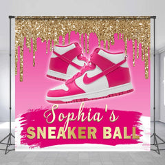 Lofaris Custom Name Pink Glitter Sneaker Ball Party Backdrop
