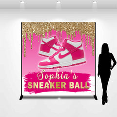 Lofaris Custom Name Pink Glitter Sneaker Ball Party Backdrop
