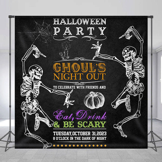 Lofaris Night Out Skeleton Custom Text Halloween Party Backdrop