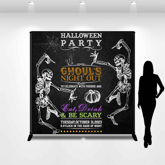 Lofaris Night Out Skeleton Custom Text Halloween Party Backdrop