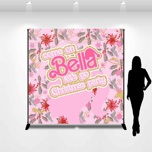 Lofaris Custom Name Pink Girl Floral Christmas Backdrop
