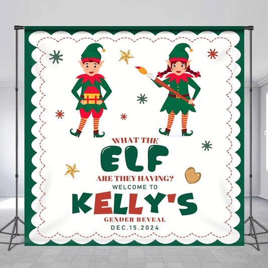 Lofaris Customized Name Green Elf Gender Reveal Backdrop
