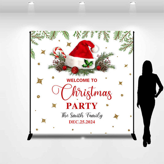 Lofaris Custom Name Red Xmas Hat Party Christmas Backdrop
