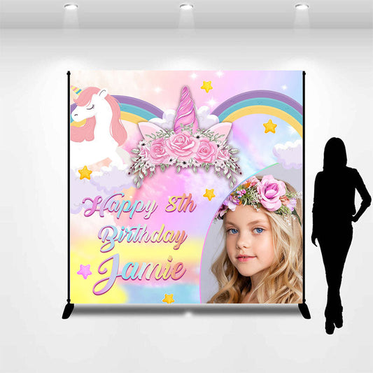 Lofaris Custom Photo Unicorn Girl 8th Birthday Backdrop