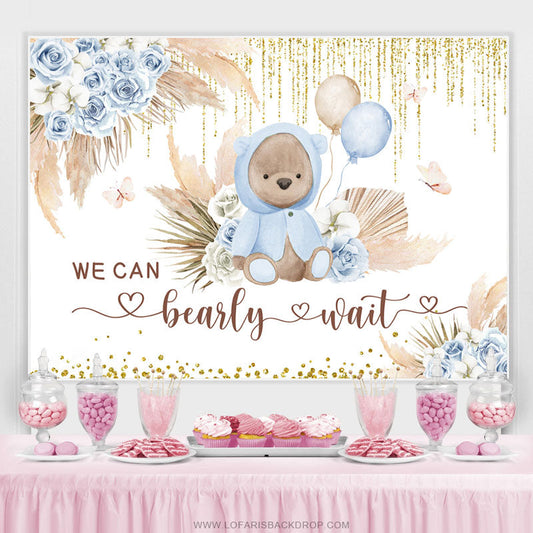 Lofaris Floral We Can Bearly Wait Teddy Baby Shower Backdrop