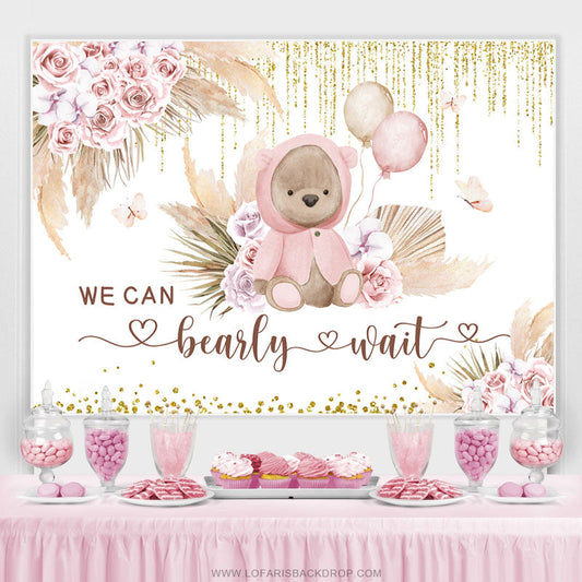 Lofaris Floral Teddy Bear With Balloons Backdrop For Baby