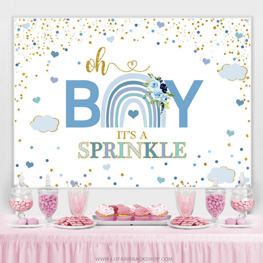Lofaris Oh Boy Blue Heart And Cloud Baby Shower Backdrop