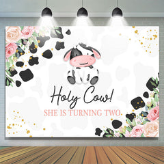 Lofaris Floral Holy Cow Happy 2nd Birthday Backdrop For Girl