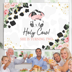 Lofaris Floral Holy Cow Happy 2nd Birthday Backdrop For Girl