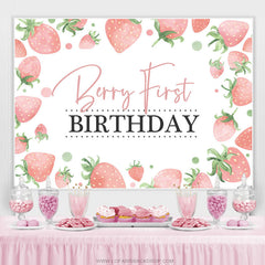 Lofaris Strawberry First Sweet Birthday For Girl Backdrop