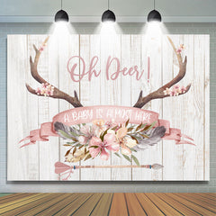 Lofaris A Baby Is Here Floral Antler Shower Backdrop