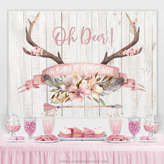 Lofaris A Baby Is Here Floral Antler Shower Backdrop