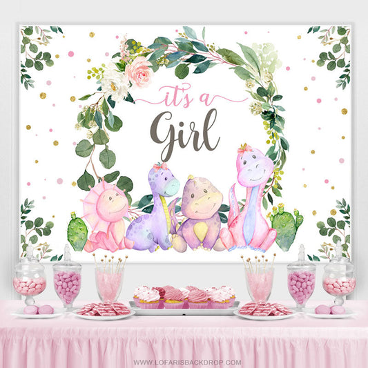 Lofaris It Is A Girl Animals And Wreaths Baby Shower Backdrop