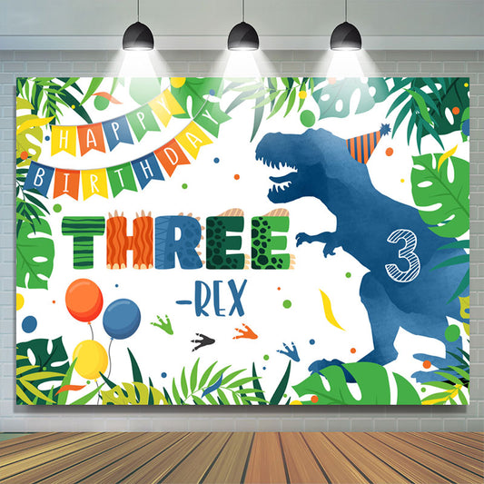 Lofaris Blue Dinosaur Forest Three Happy Birthday Backdrop