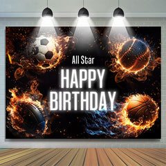 Lofaris All Star Football Basketball Sport Birthday Backdrop