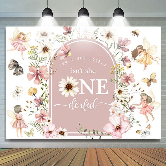 Lofaris Flower Fairy Isnt She Onederful 1st Birthday Backdrop