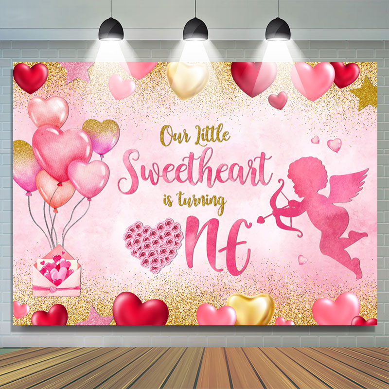 Lofaris Sweetheart One Pink Balloon 1st Birthday Backdrop