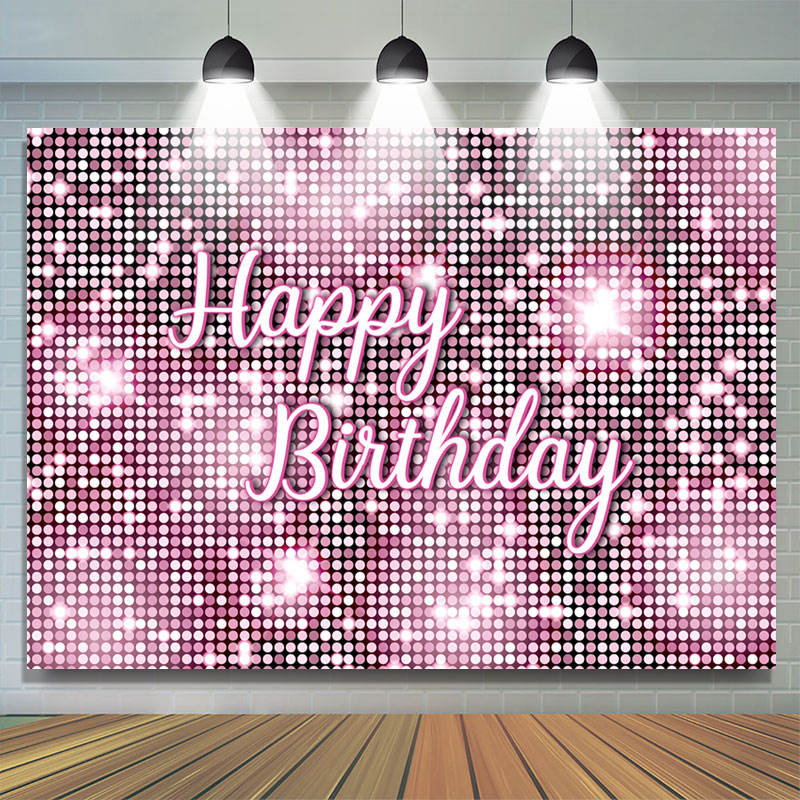 Lofaris Pink Glitter Sequin Simple Happy Birthday Backdrop