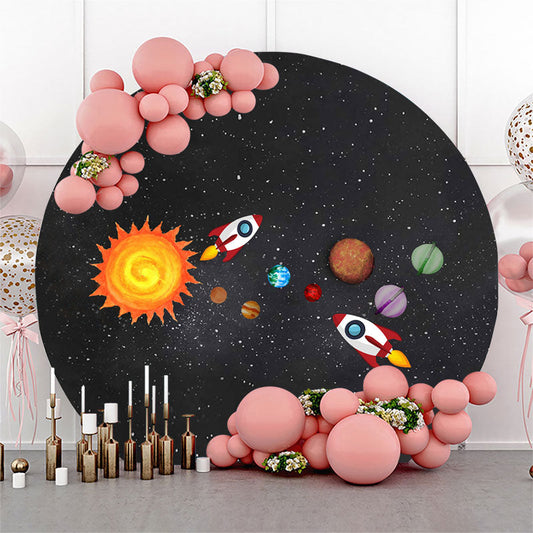 Lofaris Rocket And Universe Round Birthday Backdrop For Boy