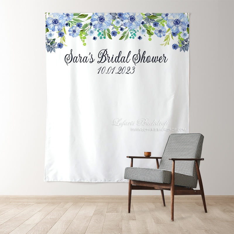 Lofaris Personalized Navy Blue Floral Bridal Shower Backdrop Decor
