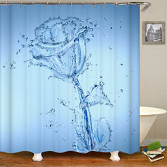 Lofaris 3D Romantic Light Blue Water Rose Bathtub Shower Curtain