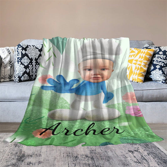 Lofaris Personalized Smurfs Face Green Flower Soft Blanket