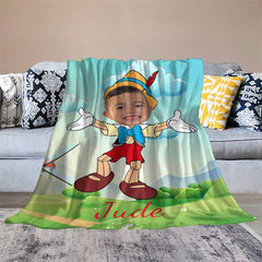 Lofaris Personalized Photo Pinocchio Windmill Green Blanket