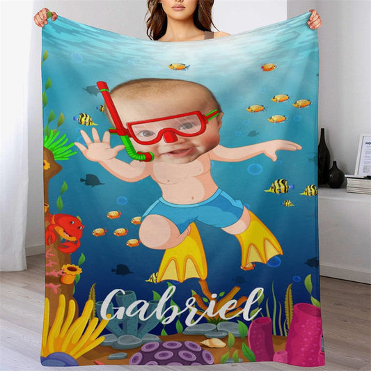 Lofaris Personalized Baby Boy Diving Sea World Fish Blanket