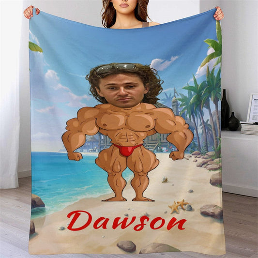 Lofaris Personalized Body Builder Boy Coastal Beach Blanket