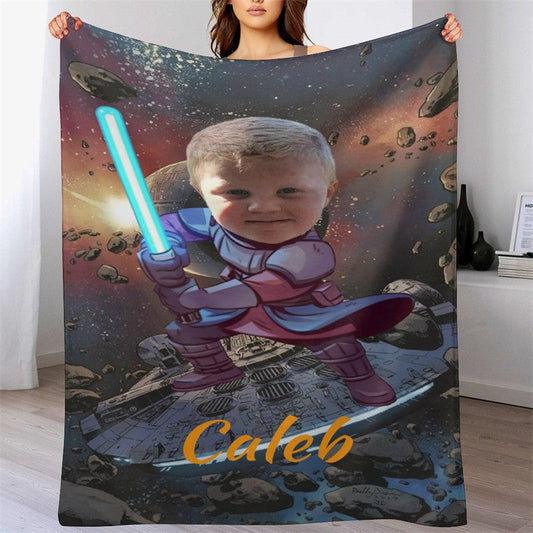 Lofaris Personalized Universe Battle Star Boy Face Blanket