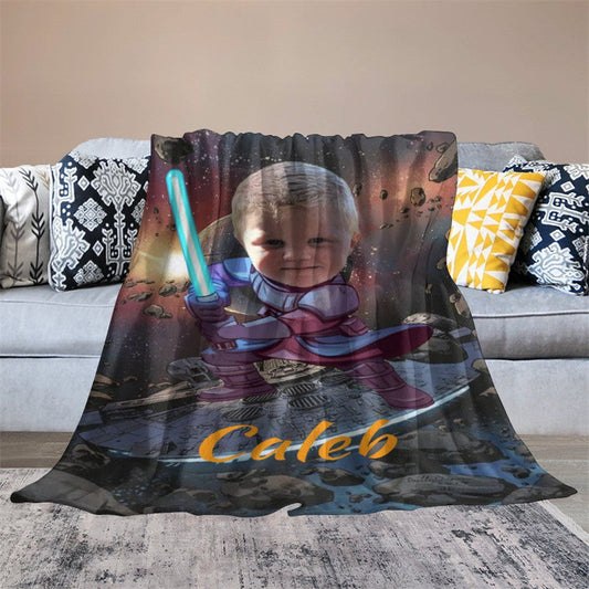 Lofaris Personalized Universe Battle Star Boy Face Blanket