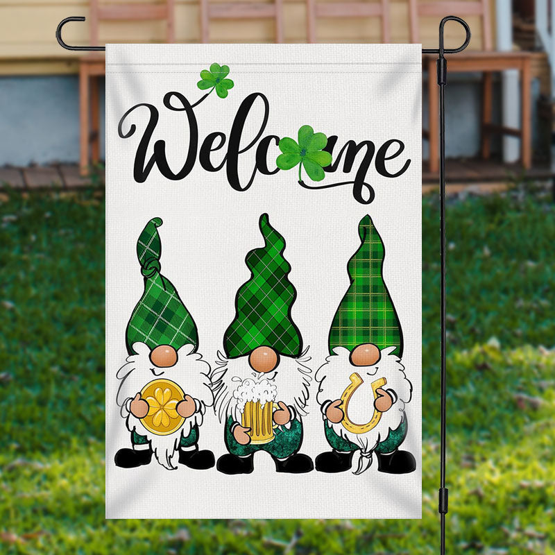Lofaris Welcome Green Clover Gnome Christmas Garden Flag