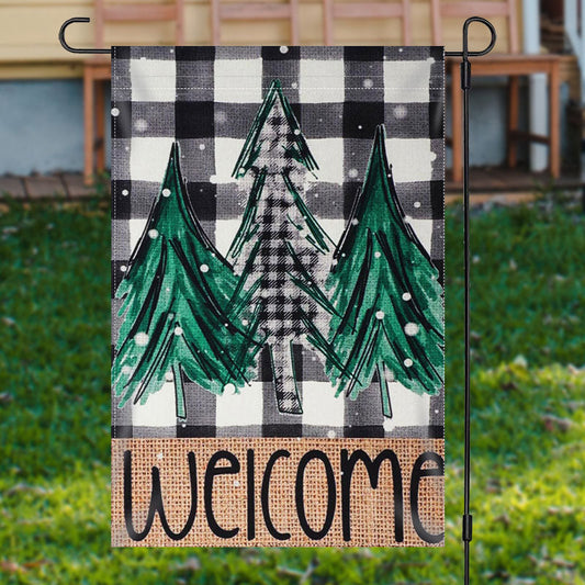 Lofaris Welcome Green Xmas Tree Plaid Christmas Garden Flag