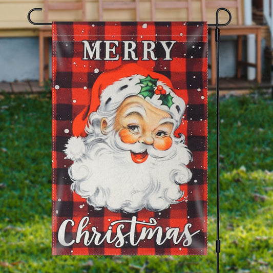Lofaris Red Santa Claus Plaid Merry Christmas Garden Flag