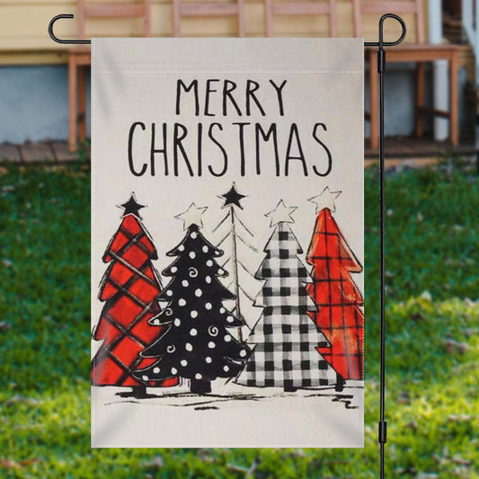 Lofaris Xmas Tree Plaid Burlap Merry Christmas Garden Flag