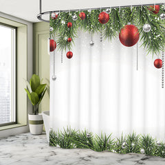Lofaris White Green Plant Bauble Christmas Shower Curtain