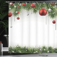 Lofaris White Green Plant Bauble Christmas Shower Curtain