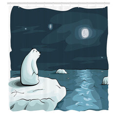 Lofaris Polar Bear Ice Surface Moon Bathroom Shower Curtain