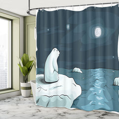 Lofaris Polar Bear Ice Surface Moon Bathroom Shower Curtain