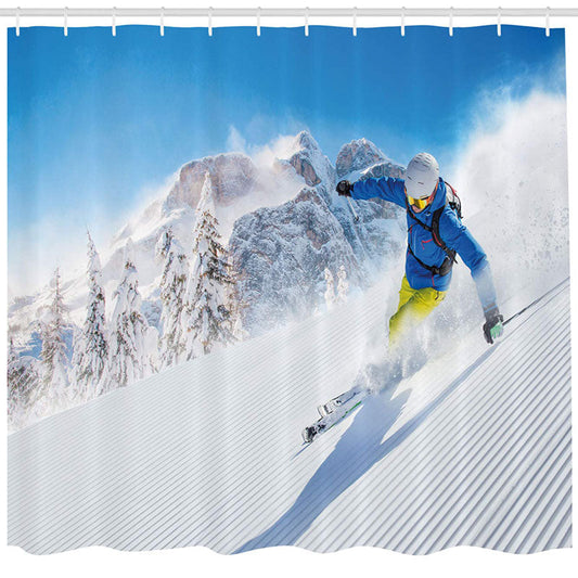 Lofaris Skiing People Snowy Mountain Blue Sky Shower Curtain