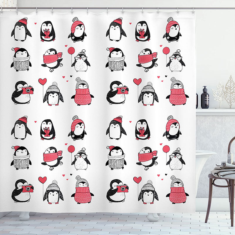 Lofaris Various Cute Penguins Pattern White Shower Curtain